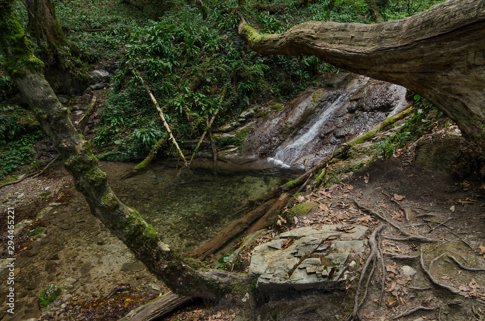 Waterfall near the river Shahe in Sochi
