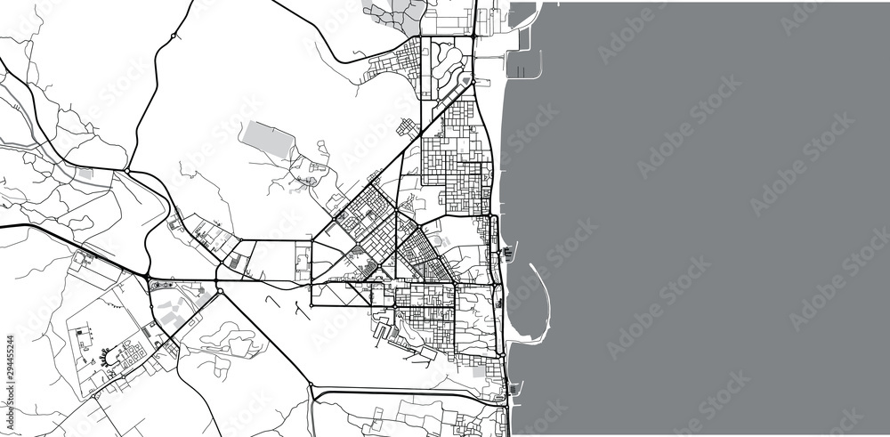 Urban vector city map of Fujairah, United Arab Emirates