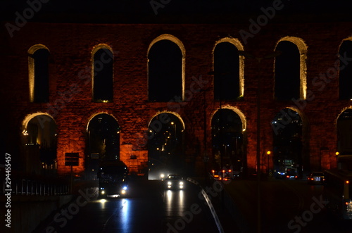 Valenta Aqueduct in the evening Istanbul. the ancient part of the plumbing system of Istanbul photo