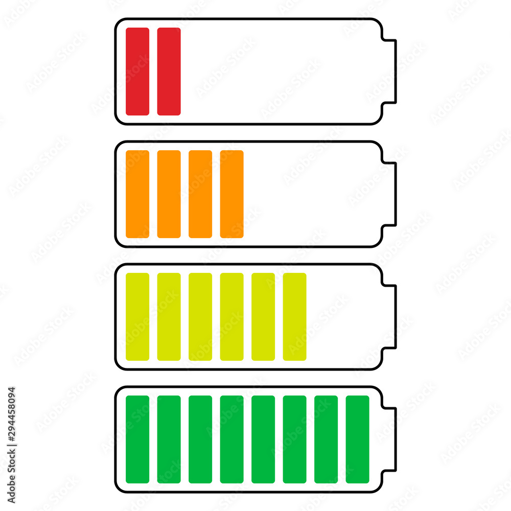 Set loading battery bar on white background isolated full and empty. icons  web Stock Vector | Adobe Stock