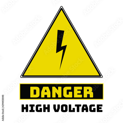 Danger high voltage Black,  yellow Triangle Hazard warning and attention road sign. With symbol . Isolated on white background. Caution or accident prevention, beware notification, vector illustration
