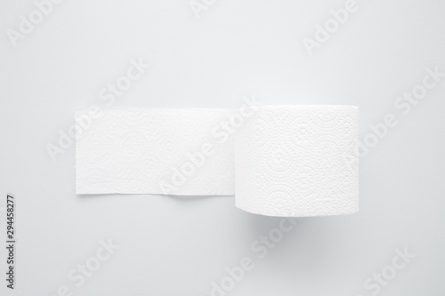 Photography Soft, white toilet paper roll on light gray background
