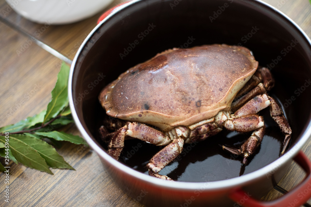 Crab prepared for cooking in pot Crab prepared for cooking in pot