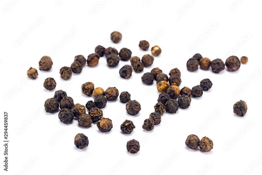 black pepper grains isolated on white background black pepper grains isolated on white background