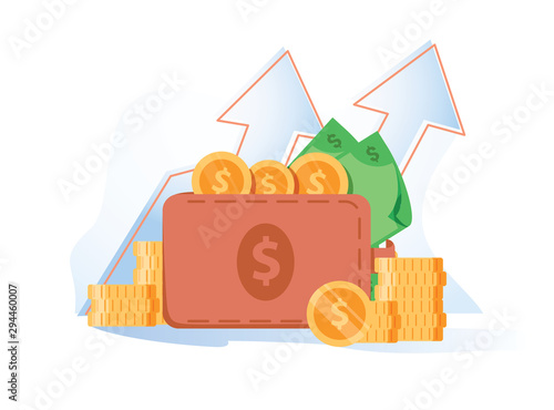 Wallet full of money, revenue increase, high interest rate, income growth, budget profit, financial fund growth