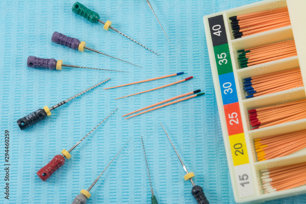 guttapercha pins in a set of different sizes for root canal filling