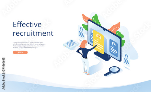 Business HR concept in isometric vector illustration. Human resources manager hiring employee or workers for job.