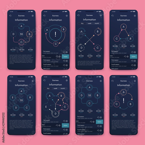 Different UI, UX, GUI screens and flat web icons for mobile apps