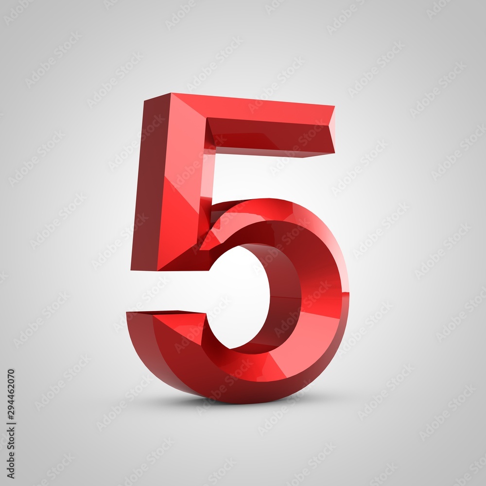 Red glossy chiseled number 5 Red glossy chiseled number 5