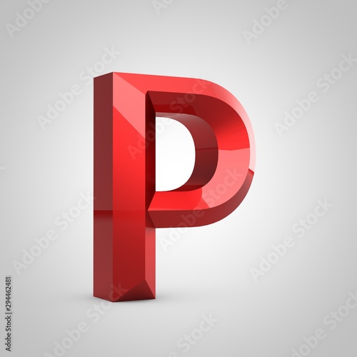 Red glossy chiseled letter P uppercase