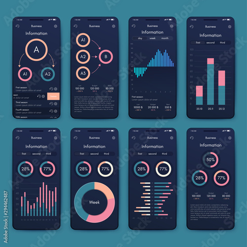 Different UI, UX, GUI screens and flat web icons for mobile apps