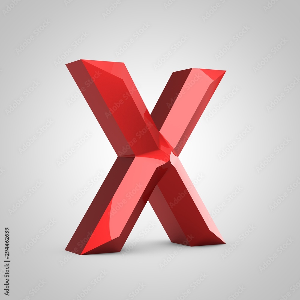 Red glossy chiseled letter X uppercase Red glossy chiseled letter X uppercase