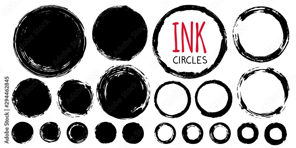 Set of hand painted ink circles - obrazy, fototapety, plakaty 