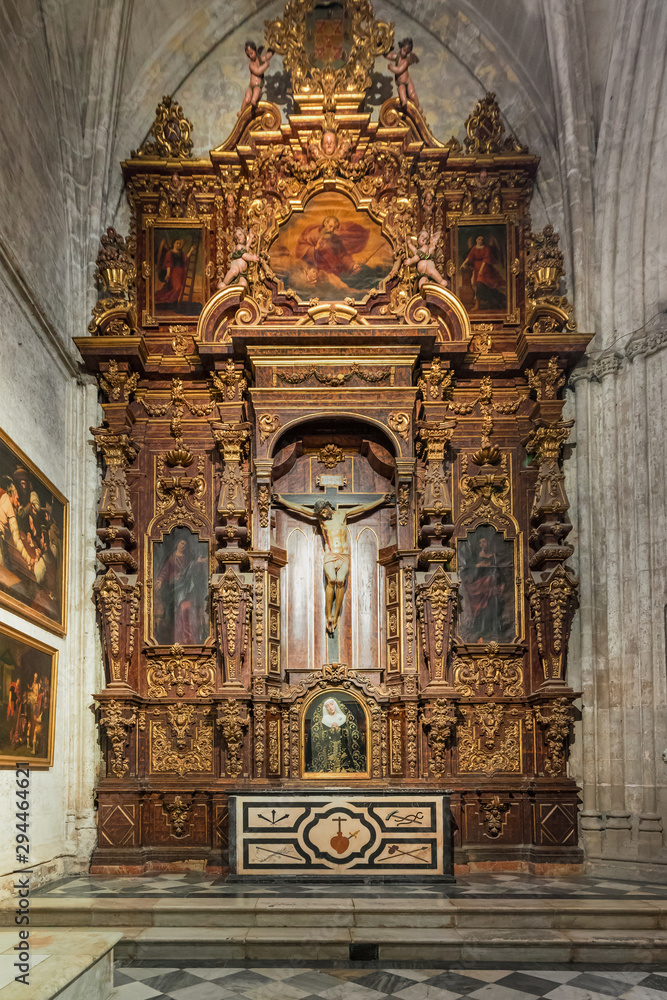 Seville Cathedral. Gothic interior. Capilla de Dolores. 16 century. Seville, Andalusia Spain. 
