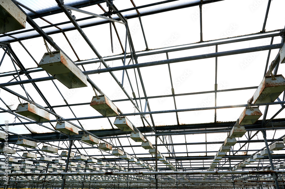 Glass roof with rusty lights