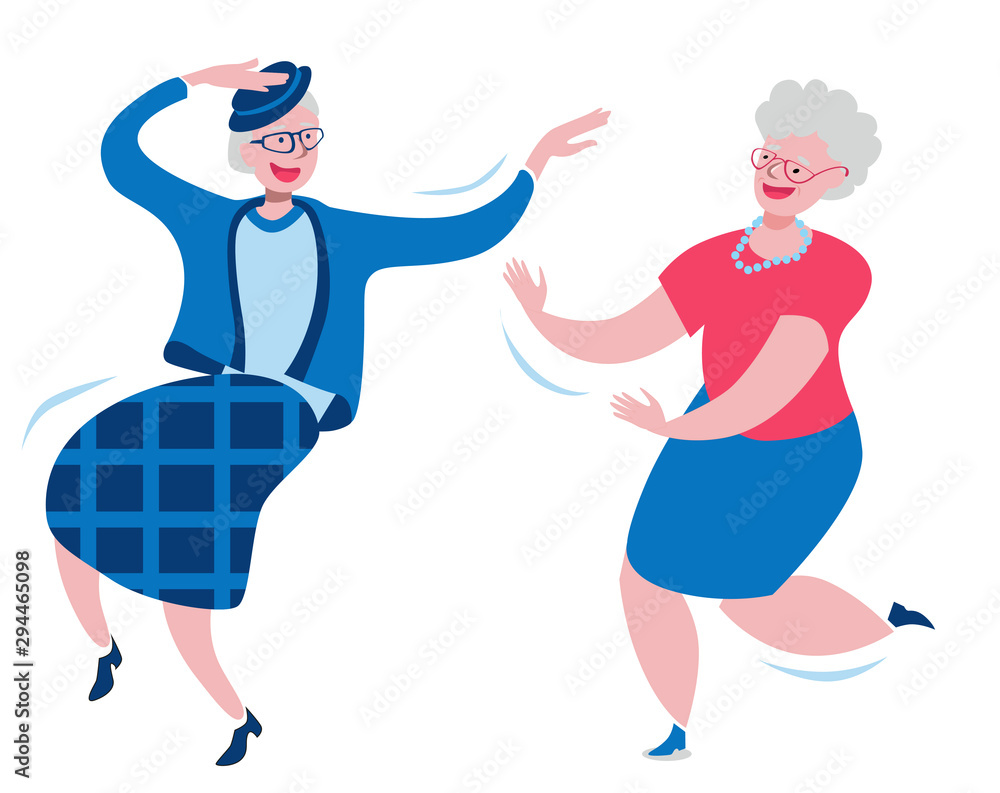 Cheerful grandmothers dance incendiary dance. Cheerful grandmothers dance incendiary dance.