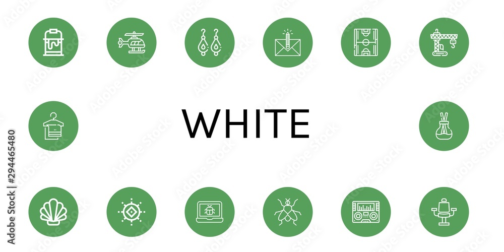 Set of white icons such as Paint bucket, Helicopter, Earrings, Envelope, Soccer field, Crane, Shell, Sun, Bug, Fly, Radio, Chair, Towel, Scent , white Set of white icons such as Paint bucket, Helicopter, Earrings, Envelope, Soccer field, Crane, Shell, Sun, Bug, Fly, Radio, Chair, Towel, Scent , white