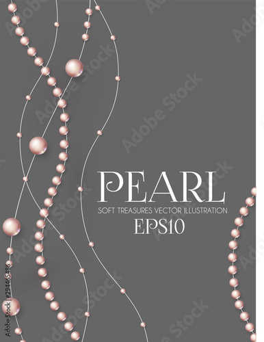 Elegant 3D Pink Pearls. Pearl Beads. Treasure realistic design.