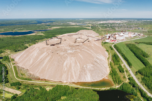 Aerial view of potash mine and factory of potassium chloride production near Solikamsk, Russia. Extracting and processing potash ore and sylvinite ore. Deposit of potassium and magnesium salts photo