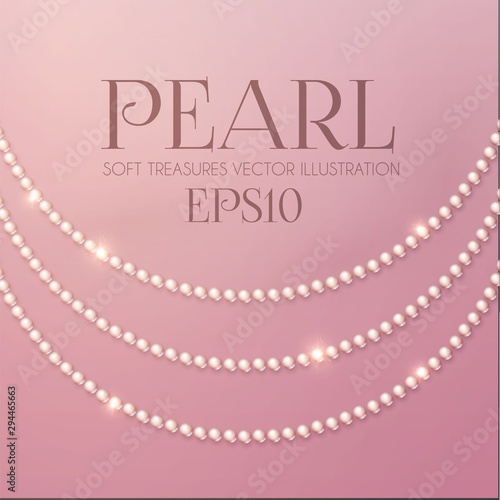 Elegant 3D Pink Pearls. Pearl Beads. Treasure realistic design.