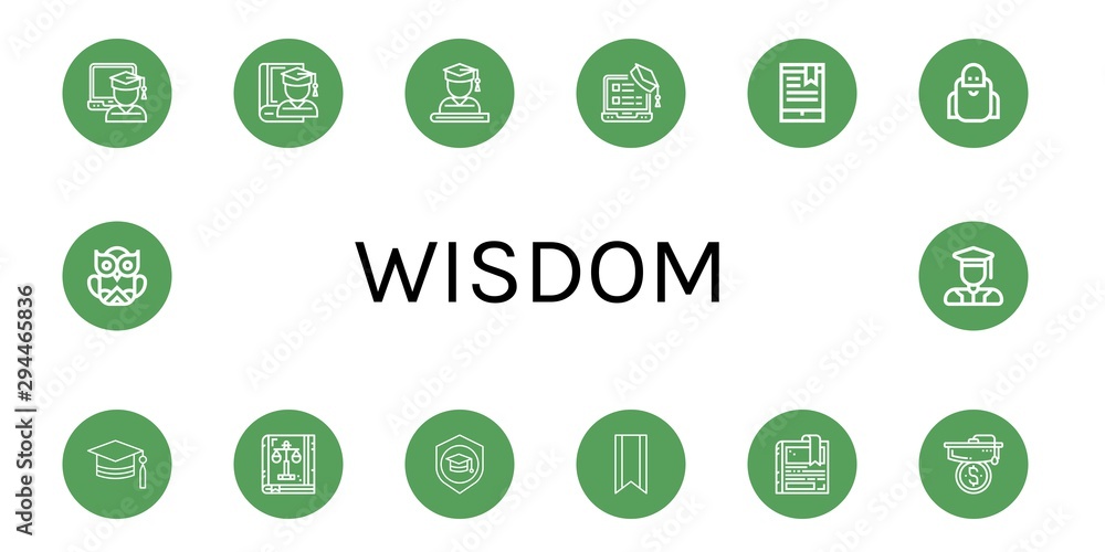 Set of wisdom icons such as Graduate, Mortarboard, Bookmark, Wise, Law book, Owl, Graduated , wisdom Set of wisdom icons such as Graduate, Mortarboard, Bookmark, Wise, Law book, Owl, Graduated , wisdom