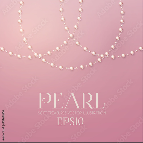 Elegant 3D Pink Pearls. Pearl Beads. Treasure realistic design.