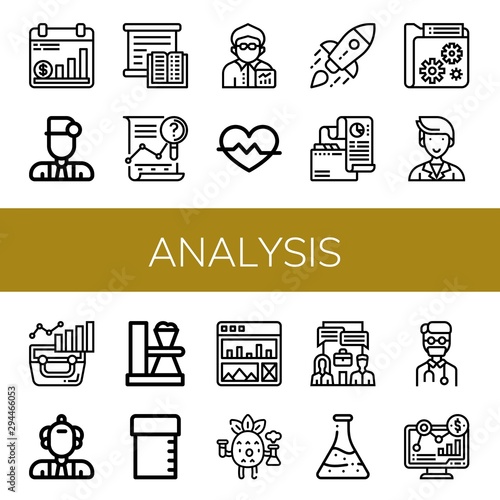 Set of analysis icons such as Analytics, Doctor, Studying, Analysis, Broker, Heart rate, Startup, Data, Marketing, Scientist, Test tube, Sample tube, Web analytics , analysis