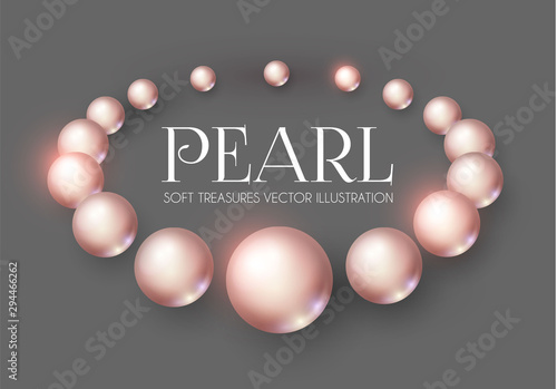 Elegant 3D Pink Pearls. Pearl Beads. Treasure realistic design.