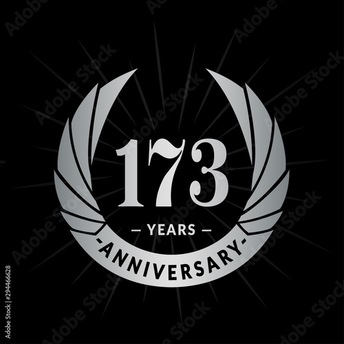 173 years anniversary celebration logotype. Elegant anniversary design. One hundred and seventy-three years logo.