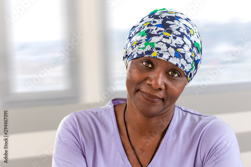 фотографія woman cancer patient wearing headscarf