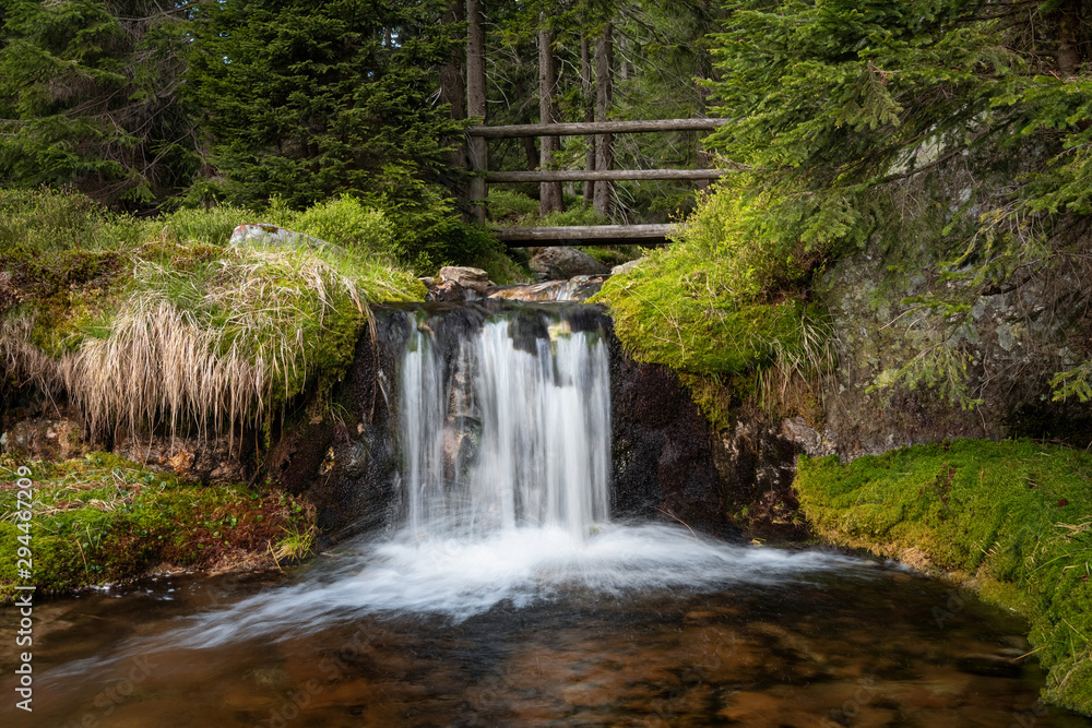 Small waterfall in the Krkonose National park Sumava, Certova Strouha, Czech Republic