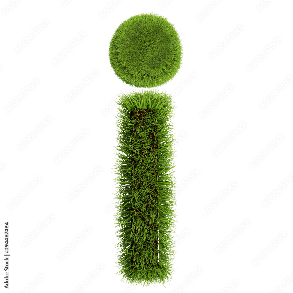 Green Grass Letter I isolated On White Background. Font For Your Design. 3D Illustration Green Grass Letter I isolated On White Background. Font For Your Design. 3D Illustration