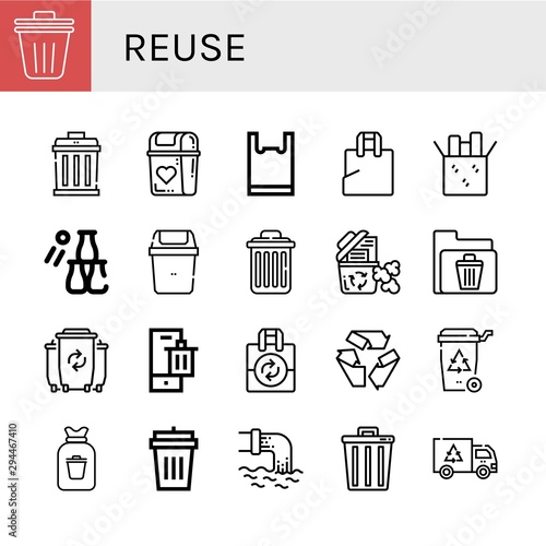 Set of reuse icons such as Trash bin  Garbage  Bin  Plastic bag  Reuse  Bottle throw  Delete  Recycle bin  Waste  Recycle  Rubbish  Garbage Trash   reuse