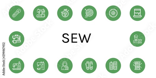 Set of sew icons such as Safety pin, Sewing machine, Embroidery, Yarn, Handicrafts, Tailor, Model craft, Thread , sew
