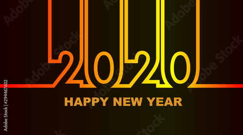 Year 2020 - simple greeting card, invitation, flyer, poster or design element - warm - yellow orange red - outline - vector