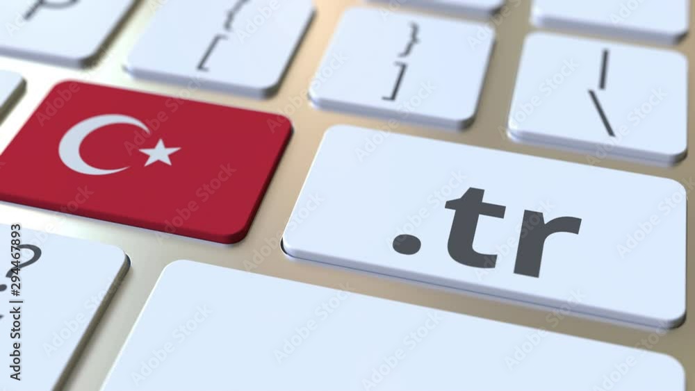 Turkish domain .tr and flag of Turkey on the buttons on the computer keyboard. National internet related 3D animation Turkish domain .tr and flag of Turkey on the buttons on the computer keyboard. National internet related 3D animation