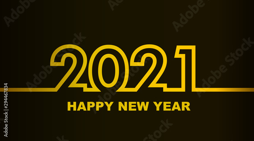Year 2021 - simple greeting card, invitation, flyer, poster or design element - golden outline - vector