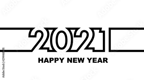 Year 2021 - simple greeting card, invitation, flyer, poster or design element - black outline - vector