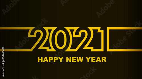Year 2021 - simple greeting card, invitation, flyer, poster or design element - golden outline - vector