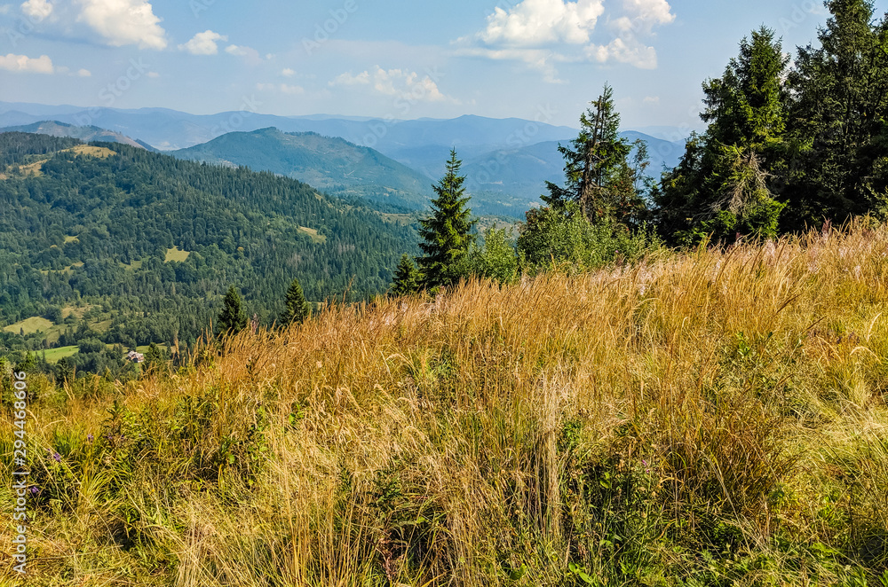 Carpathian Mountains landscape in the autumn season in the sunny day