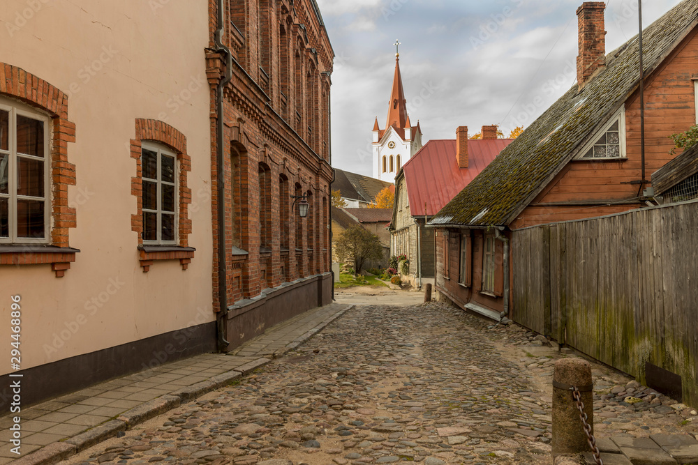 Fototapeta premium Street with residential houses in the old town of Cesis