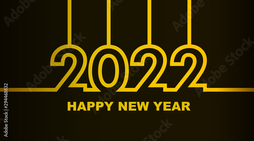 Year 2022 - simple greeting card, invitation, flyer, poster or design element - golden outline - vector