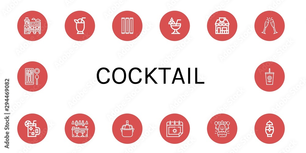 Set of cocktail icons such as Mimosa, Cocktail, Toothpick, Coffee shop, Cheers, Bar, Ice bucket, Summer, Birthday, Churros, Soda , cocktail Set of cocktail icons such as Mimosa, Cocktail, Toothpick, Coffee shop, Cheers, Bar, Ice bucket, Summer, Birthday, Churros, Soda , cocktail