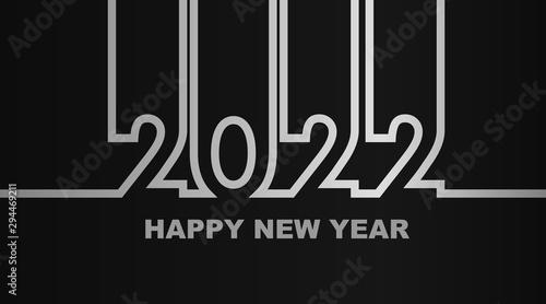 Year 2022 - simple greeting card, invitation, flyer, poster or design element - silver-metal-gray outline - vector