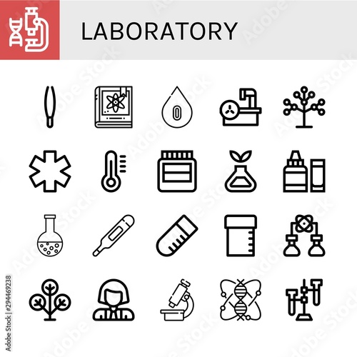 Set of laboratory icons such as Laboratory, Tweezers, Physics, Blood type, Magnetic resonance, Phylogenetics, Medicine symbol, Thermometer, Hormones, Science, Ph meter , laboratory