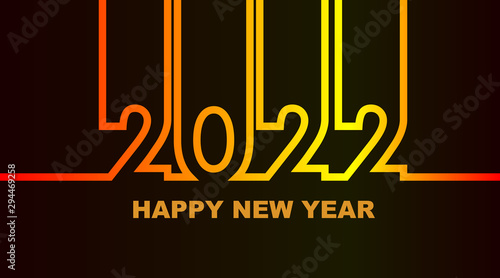 Year 2022 - simple greeting card, invitation, flyer, poster or design element - warm - yellow orange red - outline - vector