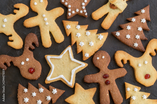 Homemade children's Christmas cookies of various shapes
