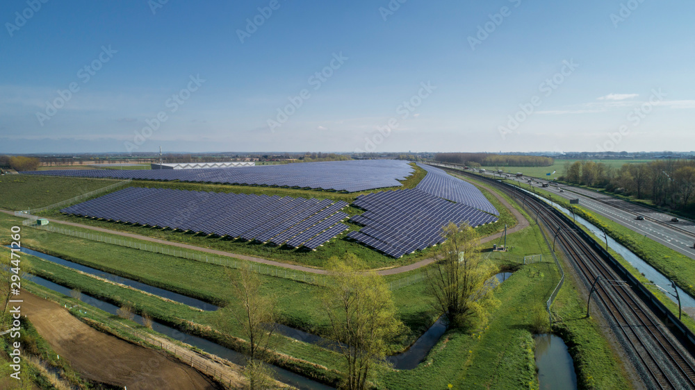 Aerial photography of modern large-scale photovoltaic solar panels