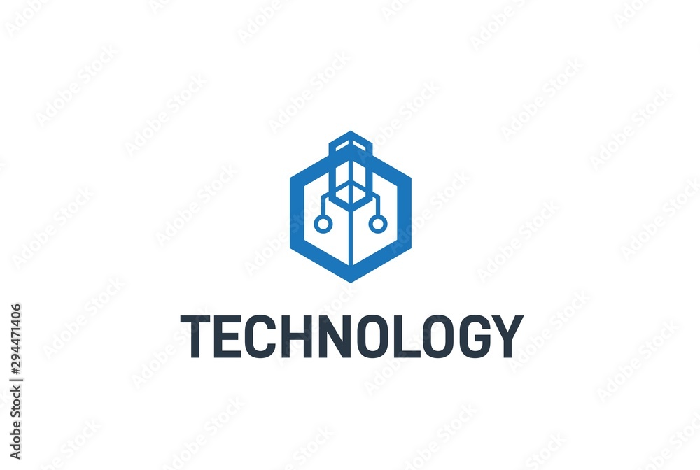 Abstract geometric hexagon connection line technology logo design vector template