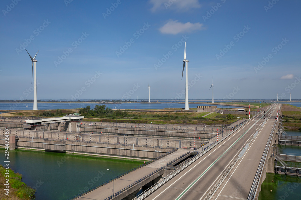 Volkeraksluizen lake krammer. Drone photograpy from the delta works in noord brabant in the Netherlands Volkeraksluizen lake krammer. Drone photograpy from the delta works in noord brabant in the Netherlands